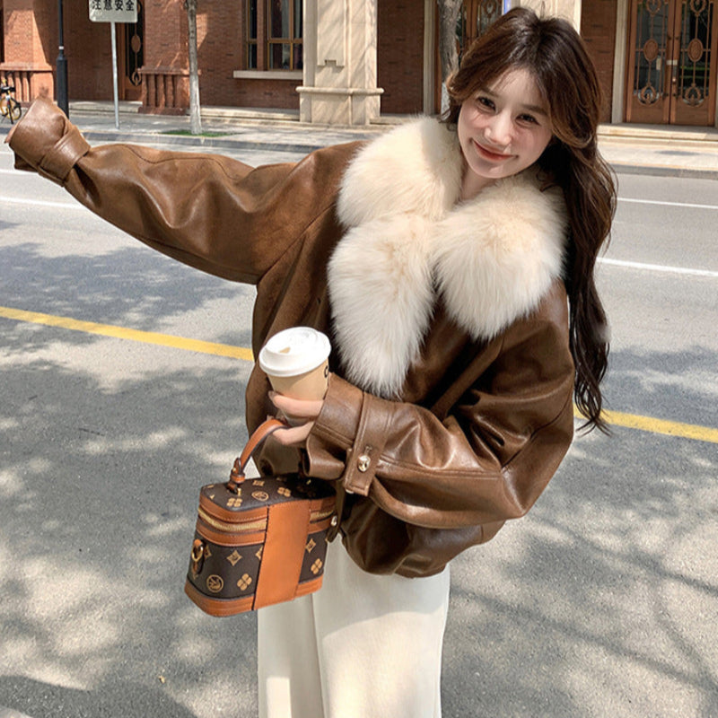 フェイクファーカラーPUジャケット