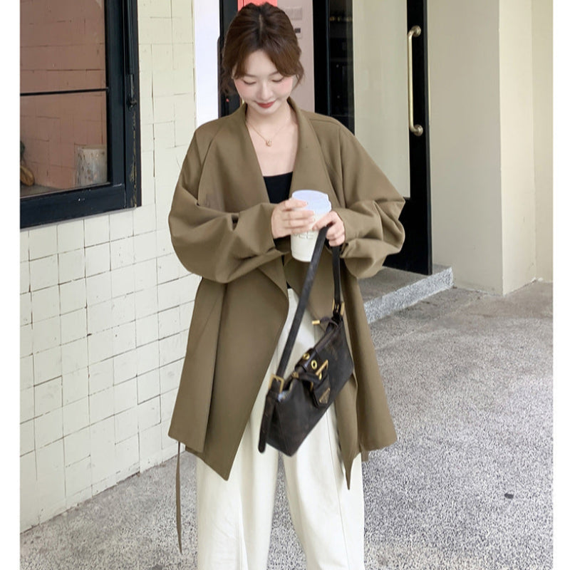 ビッグカラーミディアム丈トレンチコート