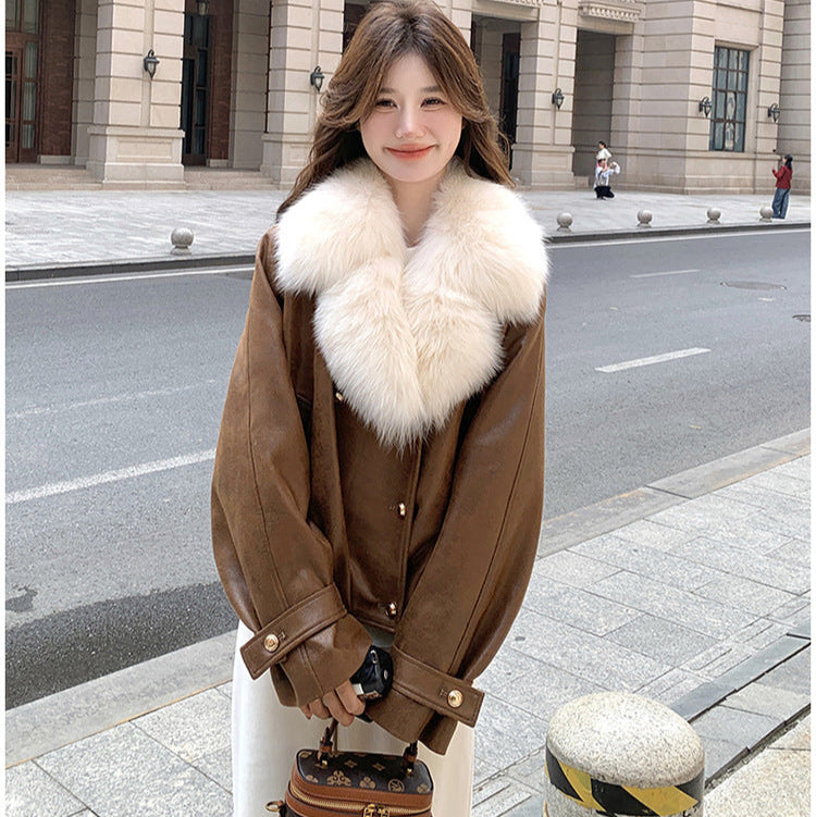 フェイクファーカラーPUジャケット