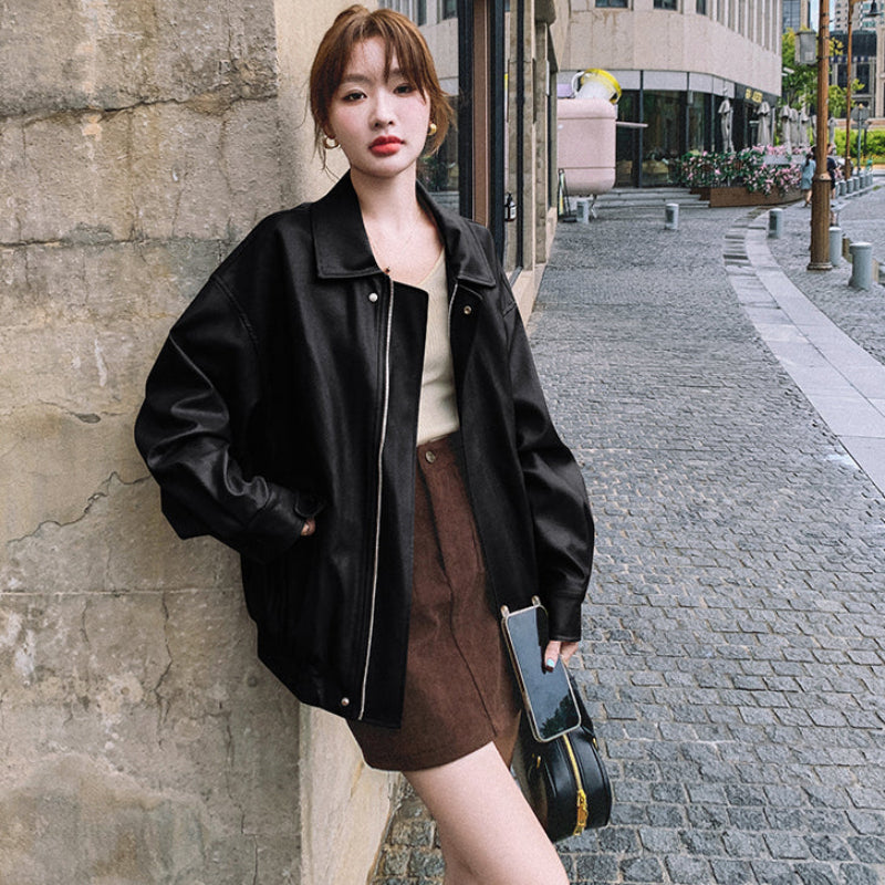 オーバーサイズフェイクレザージャケット(2colors)