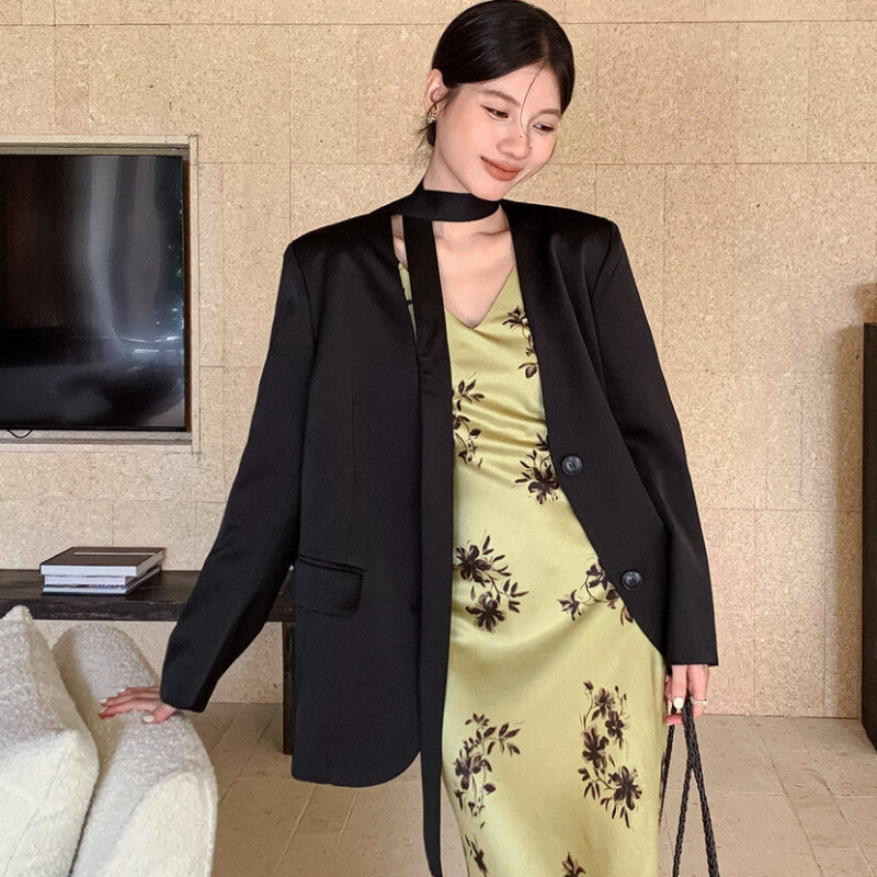 ノーカラーワンボタンモードジャケット(2colors)