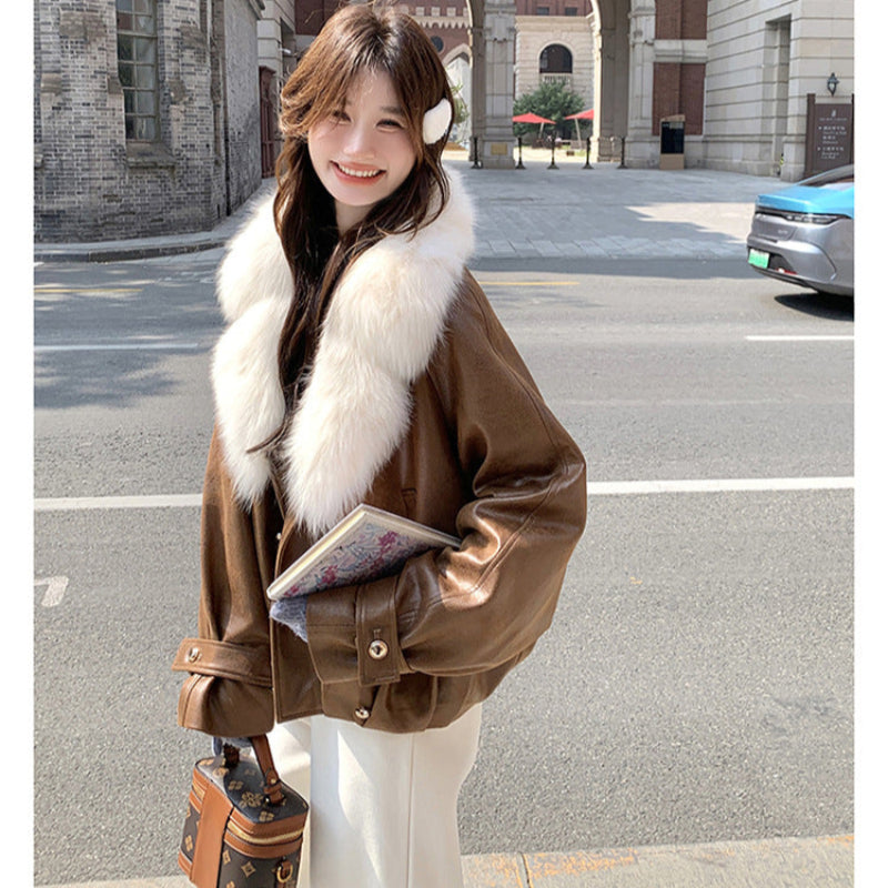 フェイクファーカラーPUジャケット