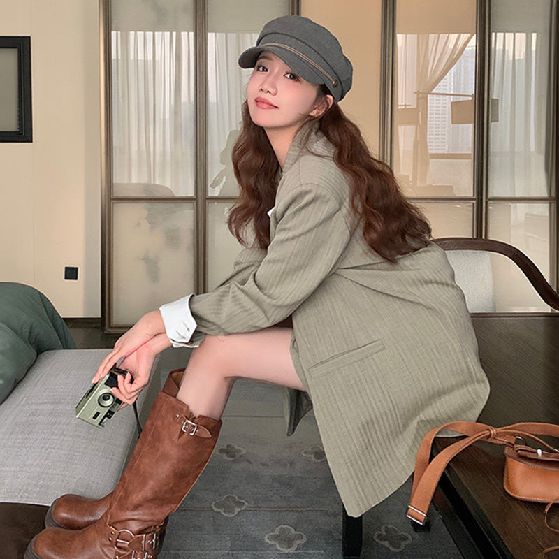 オーバーサイズジャケット×タイトミニスカートセット2colors