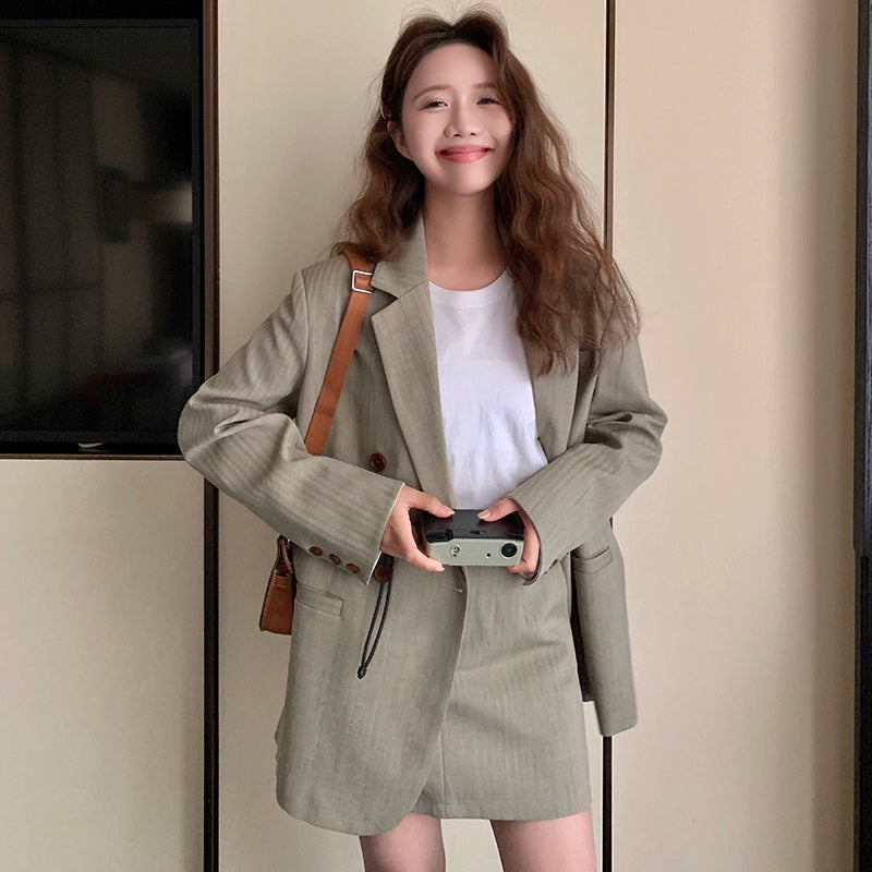 オーバーサイズジャケット×タイトミニスカートセット2colors