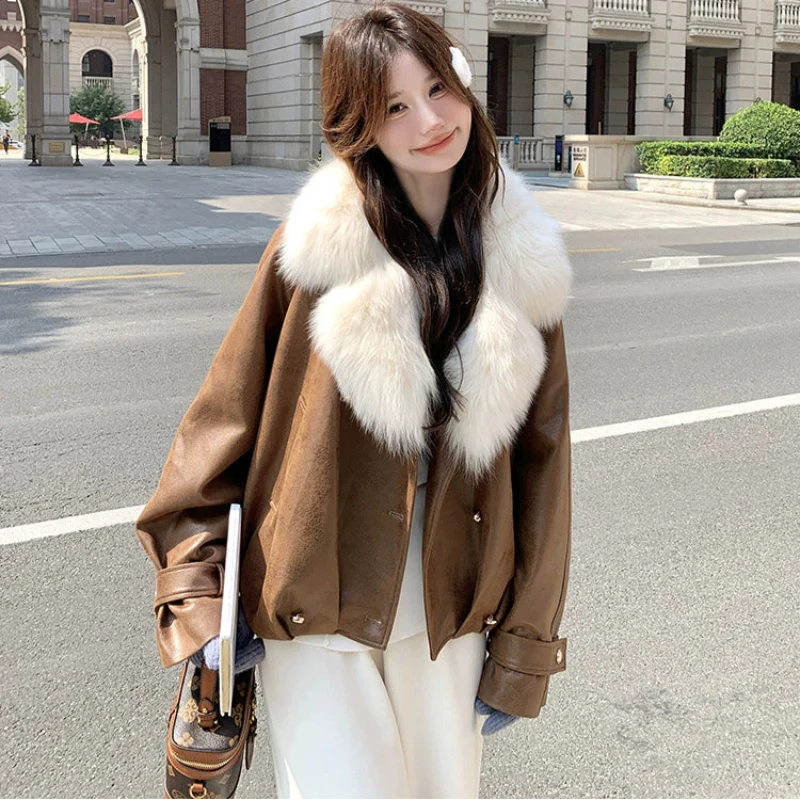 フェイクファーカラーPUジャケット