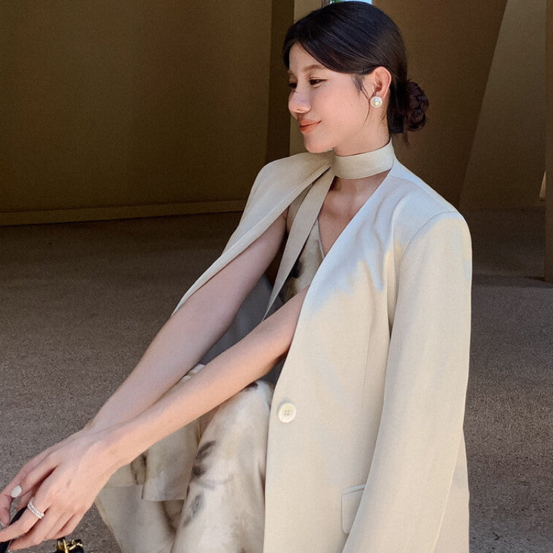 ノーカラーワンボタンモードジャケット(2colors)