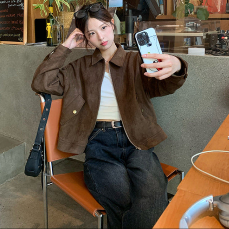 ブラウンフェイクスエードジャケット