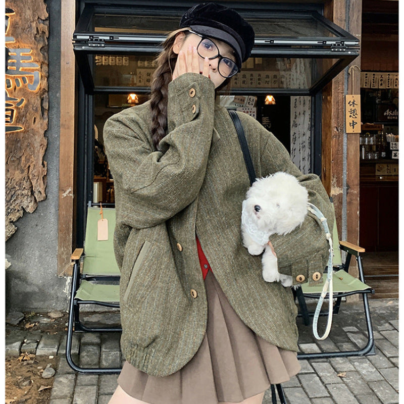 ダブルカフススタンドカラーウールジャケット