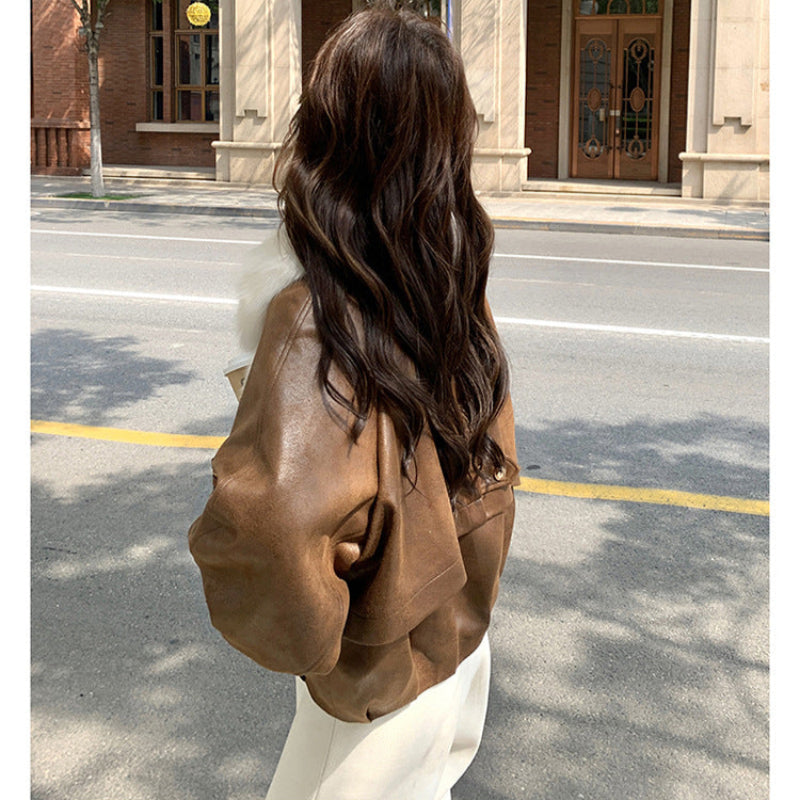 フェイクファーカラーPUジャケット