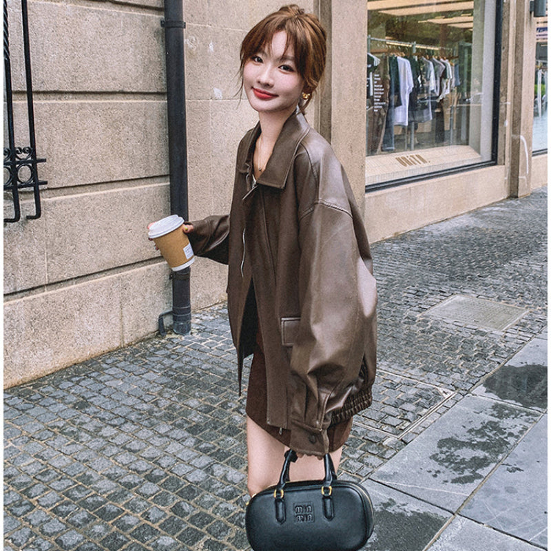 オーバーサイズフェイクレザージャケット(2colors)