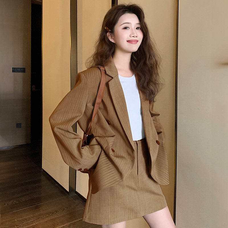 オーバーサイズジャケット×タイトミニスカートセット2colors