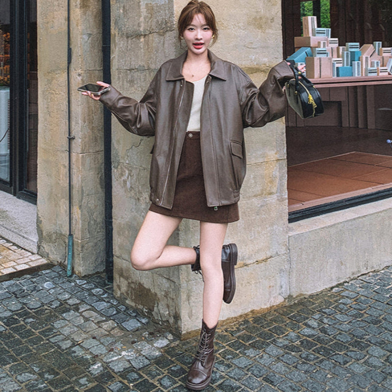 オーバーサイズフェイクレザージャケット(2colors)
