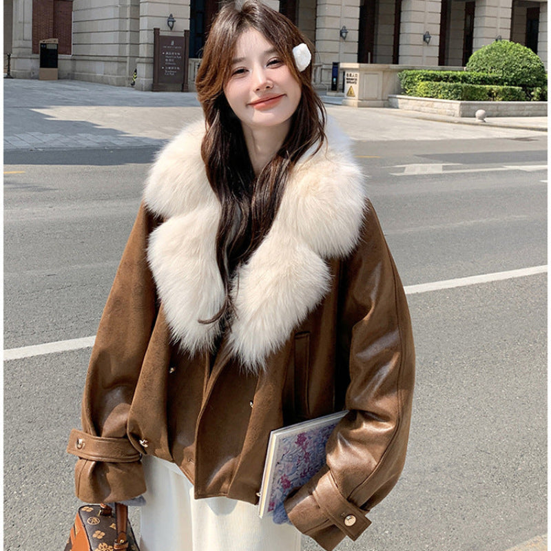 フェイクファーカラーPUジャケット