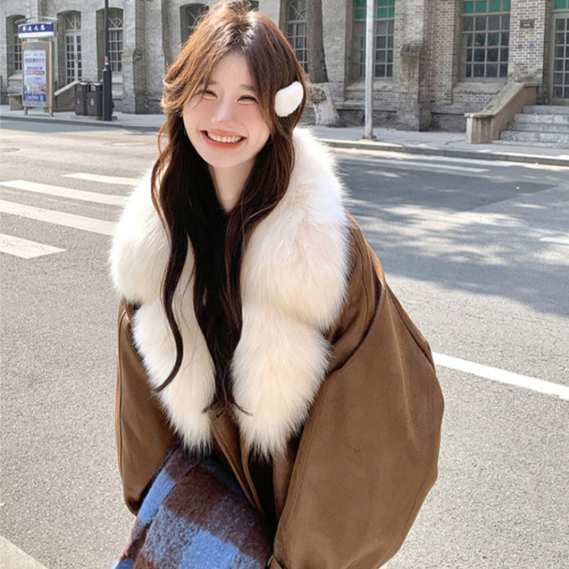 フェイクファーカラーPUジャケット