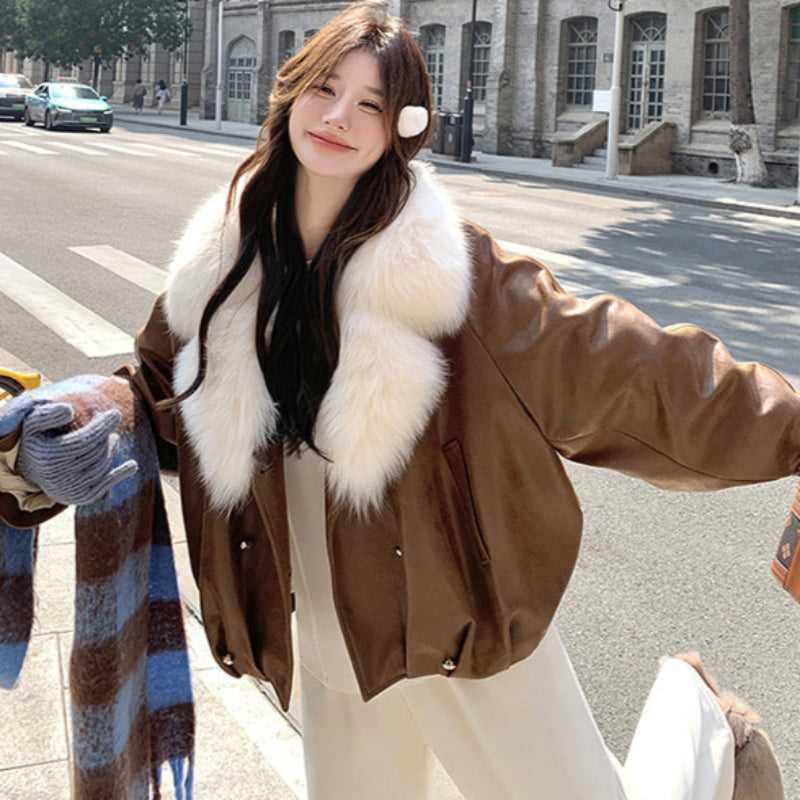 フェイクファーカラーPUジャケット