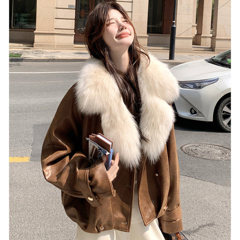 フェイクファーカラーPUジャケット