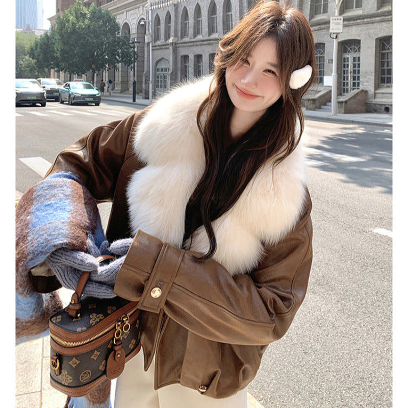 フェイクファーカラーPUジャケット