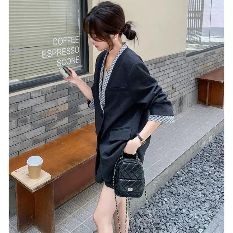 チェックデザイングレージャケット×スカートスーツ