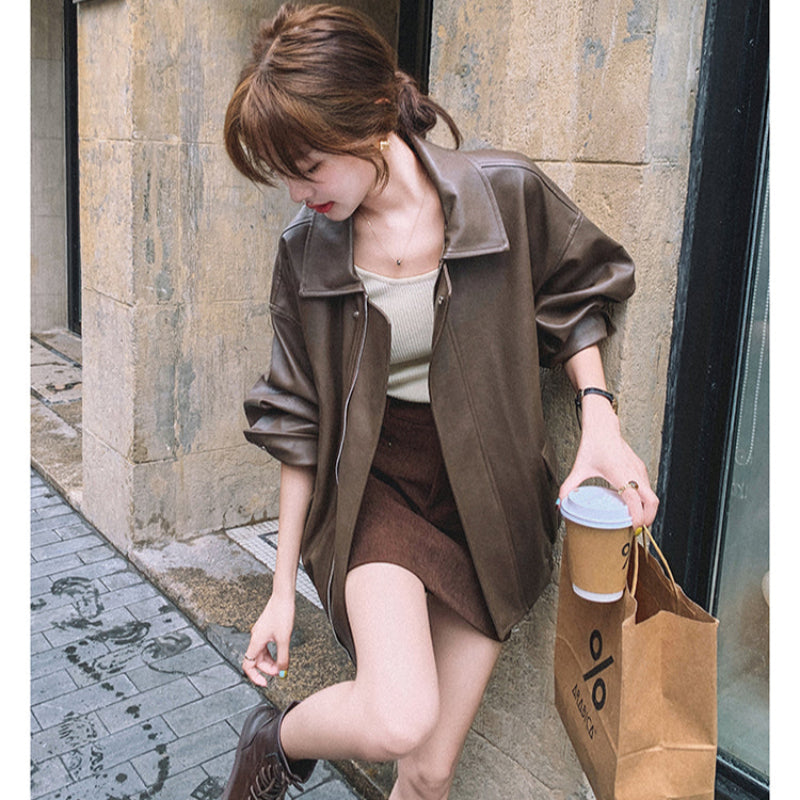 オーバーサイズフェイクレザージャケット(2colors)