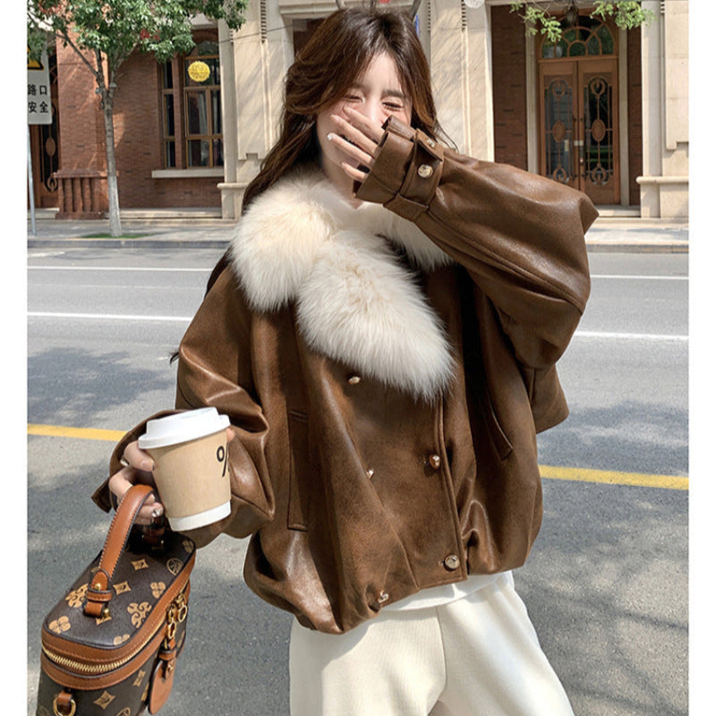 フェイクファーカラーPUジャケット