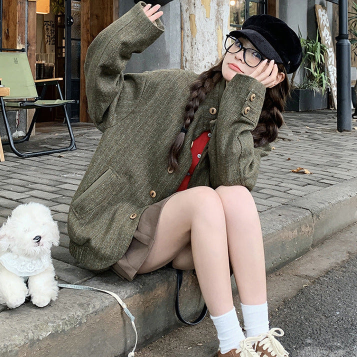 ダブルカフススタンドカラーウールジャケット