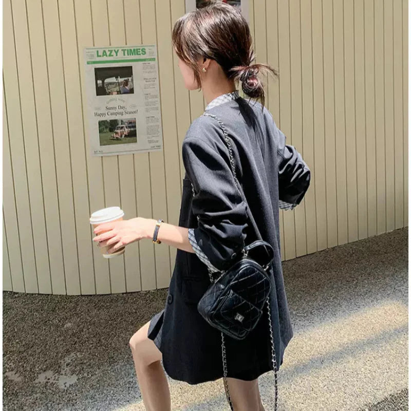 チェックデザイングレージャケット×スカートスーツ