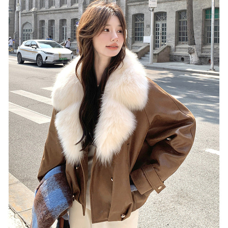 フェイクファーカラーPUジャケット