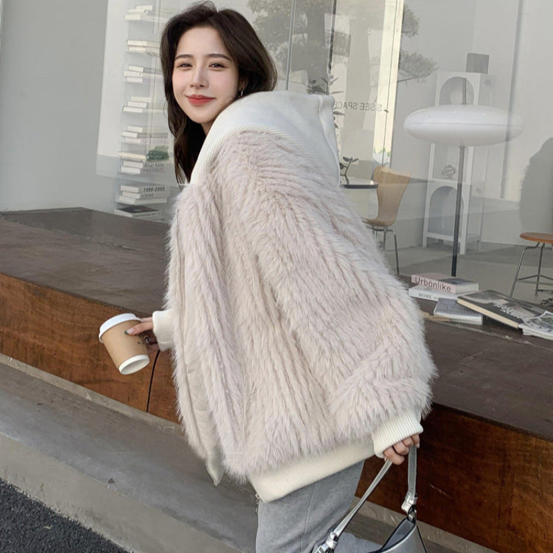 ニットフード付きファージャケット