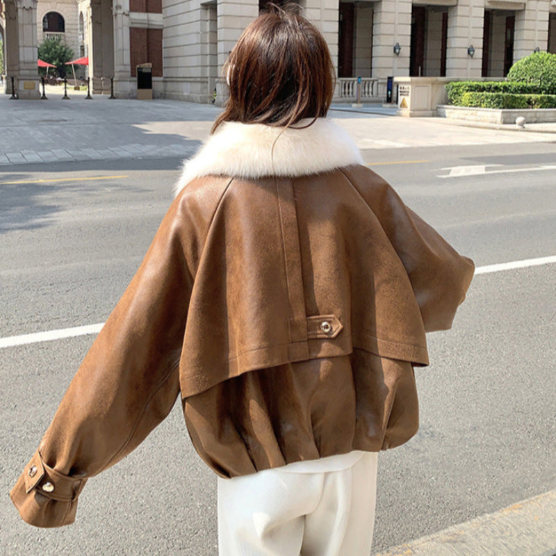 フェイクファーカラーPUジャケット