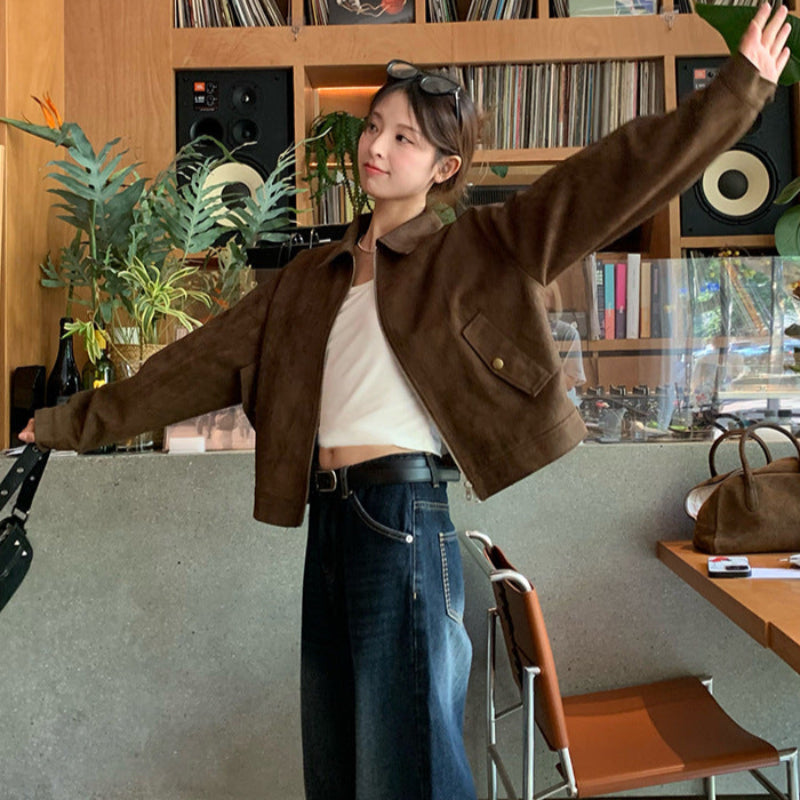 ブラウンフェイクスエードジャケット