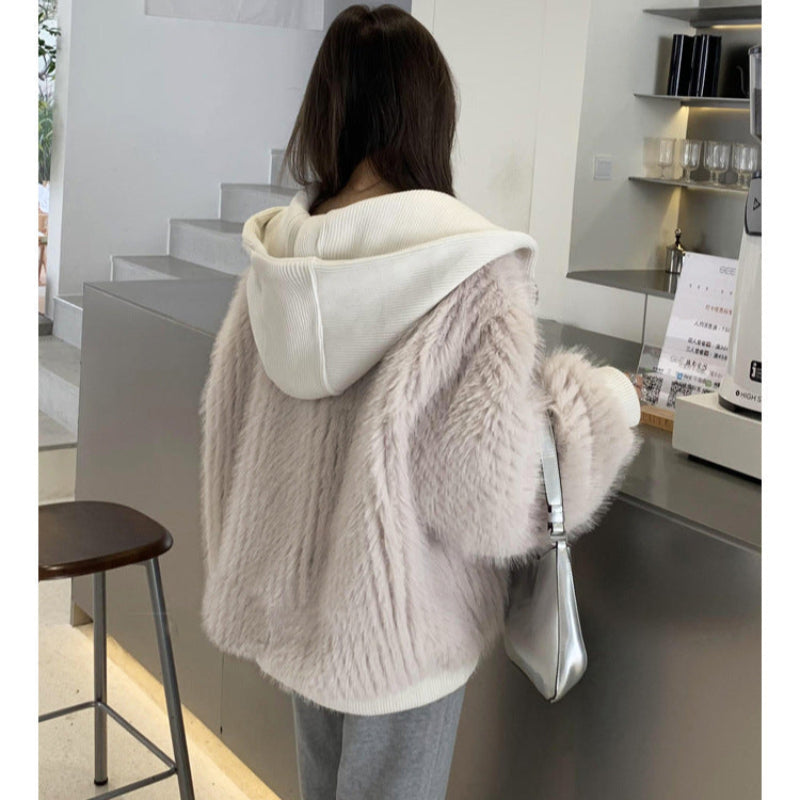 ニットフード付きファージャケット