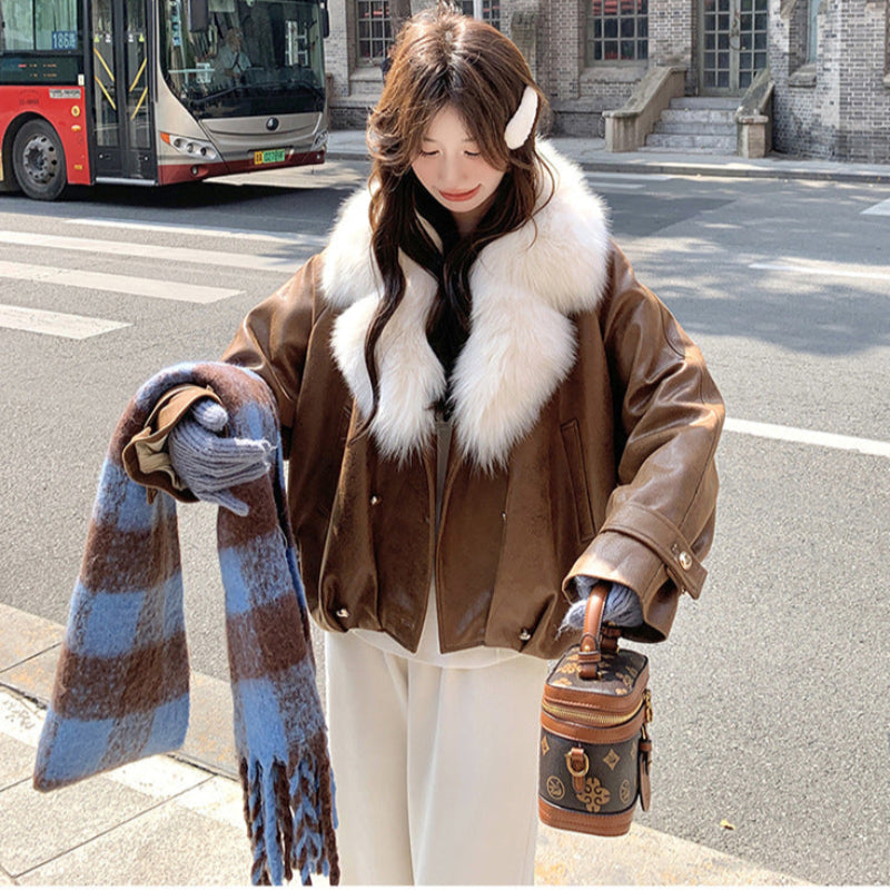 フェイクファーカラーPUジャケット