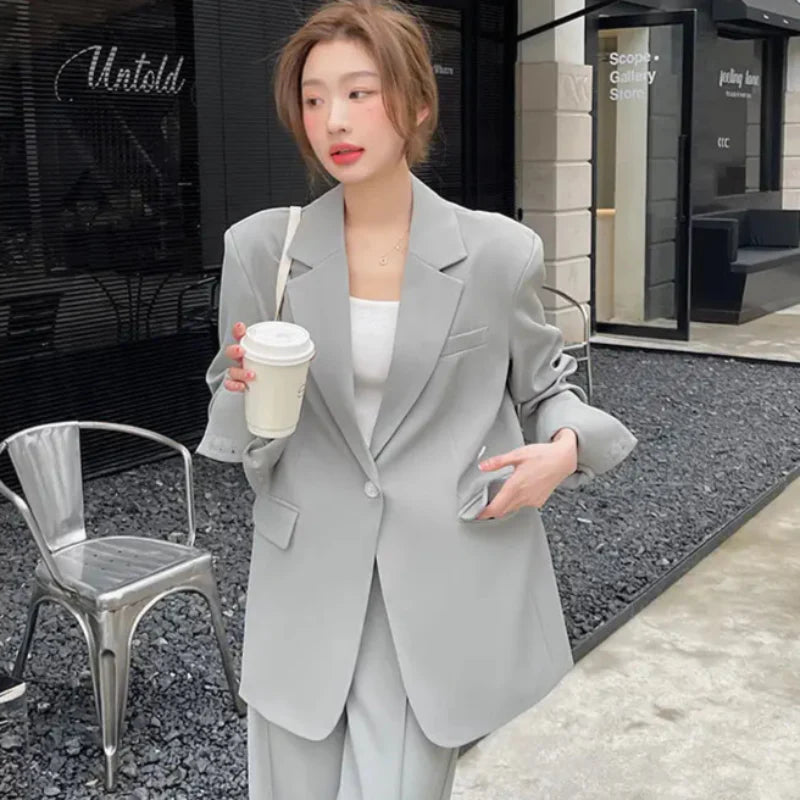 ソフトグレーワイドレッグパンツスーツ