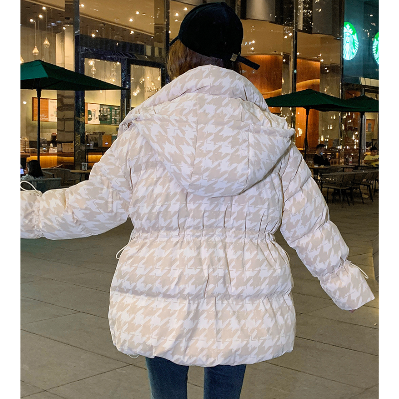 千鳥格子柄フーディードローストリングダウンジャケット